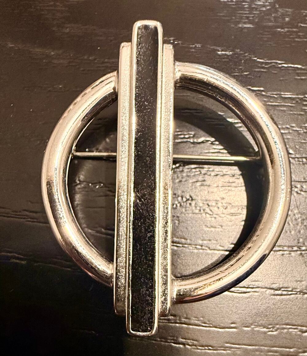 Vintage Signed Monet Silver Tone Modernist Circle Bar Brooch